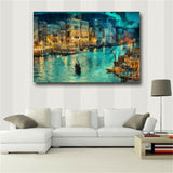 A small town at night Moat building Handmade Oil Painting Canvas Wall Art