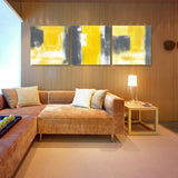 Yellow and gray Abstract 3 Piece Canvas Print Wall Art Unframed