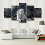5 Panel Black And White Wolf Canvas Living Room Pictures Home Decor Poster