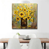 Hand Painted Oil Painting Floral Abstract Yellow Vase Flower on Canvas Wall Art