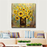 Hand Painted Oil Painting Floral Abstract Yellow Vase Flower on Canvas Wall Art