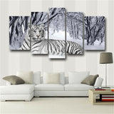 5 Pieces White tiger Living Room Home Decor Paintings Posters