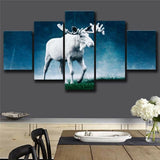 5Pcs White Moose Animal Canvas Print Painting Framed Home Wall Decor Art Poster