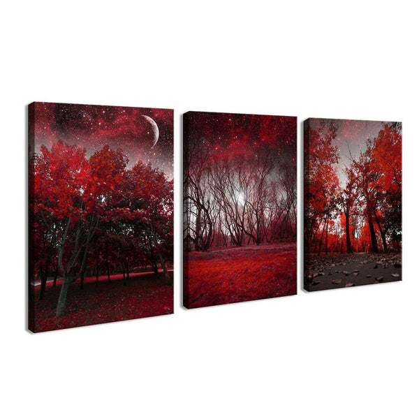 3 Panels Framed Wall Art Red Trees Paintings Printed Pictures Stretched for Home