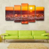 5 Pieces Red sunset seascape Living Room Home Decor Paintings Posters