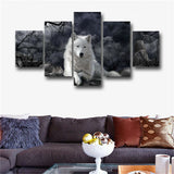5 Panel Black And White Wolf Canvas Living Room Pictures Home Decor Poster