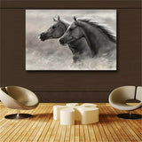 Gray Two Running Horses Canvas Painting Animal Pictures For Living Room Wall Art