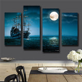Canvas Prints Painting Picture Home Decor Wall Art Blue Sea Boat Moon No Framed