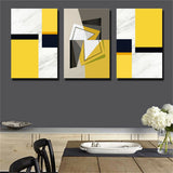 Black and Yellow Geometric Abstraction 3 Piece Canvas Print Wall Art Unframed