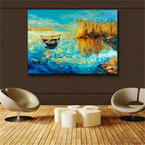 Blue abstract boat Painting HD print on canvas huge wall picture (31x43)