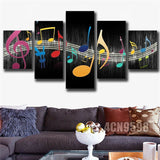 5 Panel Canvas Print Wall Art Musical Notes