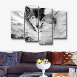 HD Printed Modern Canvas Living Room Pictures 4 Panel Wolves Snuggle Together