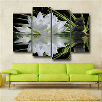 4 Panel White Lotus Flowers Painting Wall Art Modular Poster Frame HD Printed
