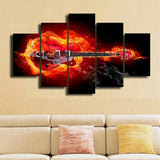 5Pcs Guitar in fire Canvas Print Painting Wall Art Home Decor