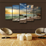 5 Pieces Sunset Landscape Animal Seagull Beach Living Room Print Posters