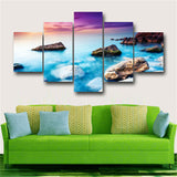 Blue Sea View Landscape Painting Wallpaper Canvas Living Room Decor 5P