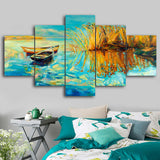 Laeacco Reed Rowboat River Canvas Painting Calligraphy Prints Home Decoration