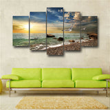 5 Pieces Sunset Landscape Animal Seagull Beach Living Room Print Posters