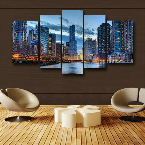 5P HD print on canvas huge wall picture Beautiful Chicago Cityscape