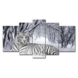 5 Pieces White tiger Living Room Home Decor Paintings Posters