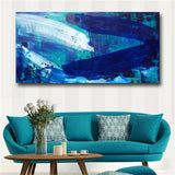 Abstract Art Blue Sea artwork HD print on canvas huge wall picture (31x63)