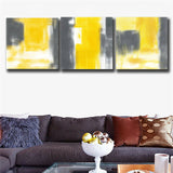 Yellow and gray Abstract 3 Piece Canvas Print Wall Art Unframed