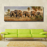 Beautiful Elephant Family HD print on canvas huge wall picture 16x43(in)