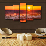 5 Pieces Red sunset seascape Living Room Home Decor Paintings Posters