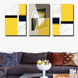 Black and Yellow Geometric Abstraction 3 Piece Canvas Print Wall Art Unframed