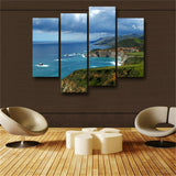 4 Panel Wall Art Painting Big Sur California Blue Sea Cloudy Printed On Canvas