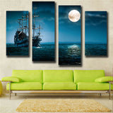 Canvas Prints Painting Picture Home Decor Wall Art Blue Sea Boat Moon No Framed