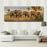 Beautiful Elephant Family HD print on canvas huge wall picture 16x43(in)