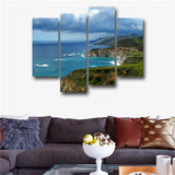 4 Panel Wall Art Painting Big Sur California Blue Sea Cloudy Printed On Canvas