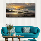 Sunset Beach Landscape Wall Art Canvas Scandinavian Posters and Prints Sea Wave