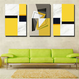Black and Yellow Geometric Abstraction 3 Piece Canvas Print Wall Art Unframed