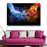 Ice and Fire Hand Pictures Fingers Hug Wall Art Picture For Living Room Modern