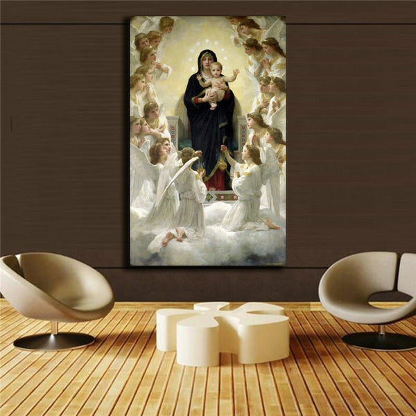 36" Large BEST ART # Madonna with angels oil painting ON CANVAS # FREE SHIPPING