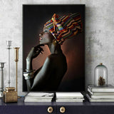 African Nude Woman Indian Headband Portrait Canvas Painting Posters and Prints