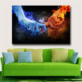 Ice and Fire Hand Pictures Fingers Hug Wall Art Picture For Living Room Modern
