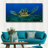 Blue 1 Piece Wall Art Painting Turtle Looking Swim in The Sea Prints On Canvas