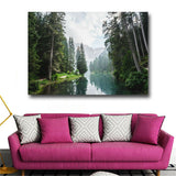 1 Piece Clear Lake And Mountain In The Forest Canvas Poster Wall Art Natural