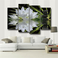 4 Panel White Lotus Flowers Painting Wall Art Modular Poster Frame HD Printed