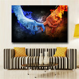 Ice and Fire Hand Pictures Fingers Hug Wall Art Picture For Living Room Modern