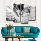 HD Printed Modern Canvas Living Room Pictures 4 Panel Wolves Snuggle Together
