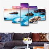 Blue Sea View Landscape Painting Wallpaper Canvas Living Room Decor 5P