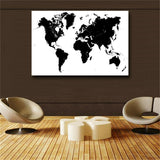 Large Size Abstract Black and White World Map Modern Painting on Canvas Poster