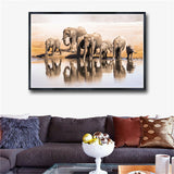 Large Size Modern Wall Pictures A Herd Of Elephants Animals Canvas Print