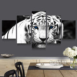 HD Canvas Print home decor wall art painting White tiger 5pc Unframed