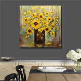 Hand Painted Oil Painting Floral Abstract Yellow Vase Flower on Canvas Wall Art
