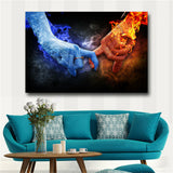 Ice and Fire Hand Pictures Fingers Hug Wall Art Picture For Living Room Modern